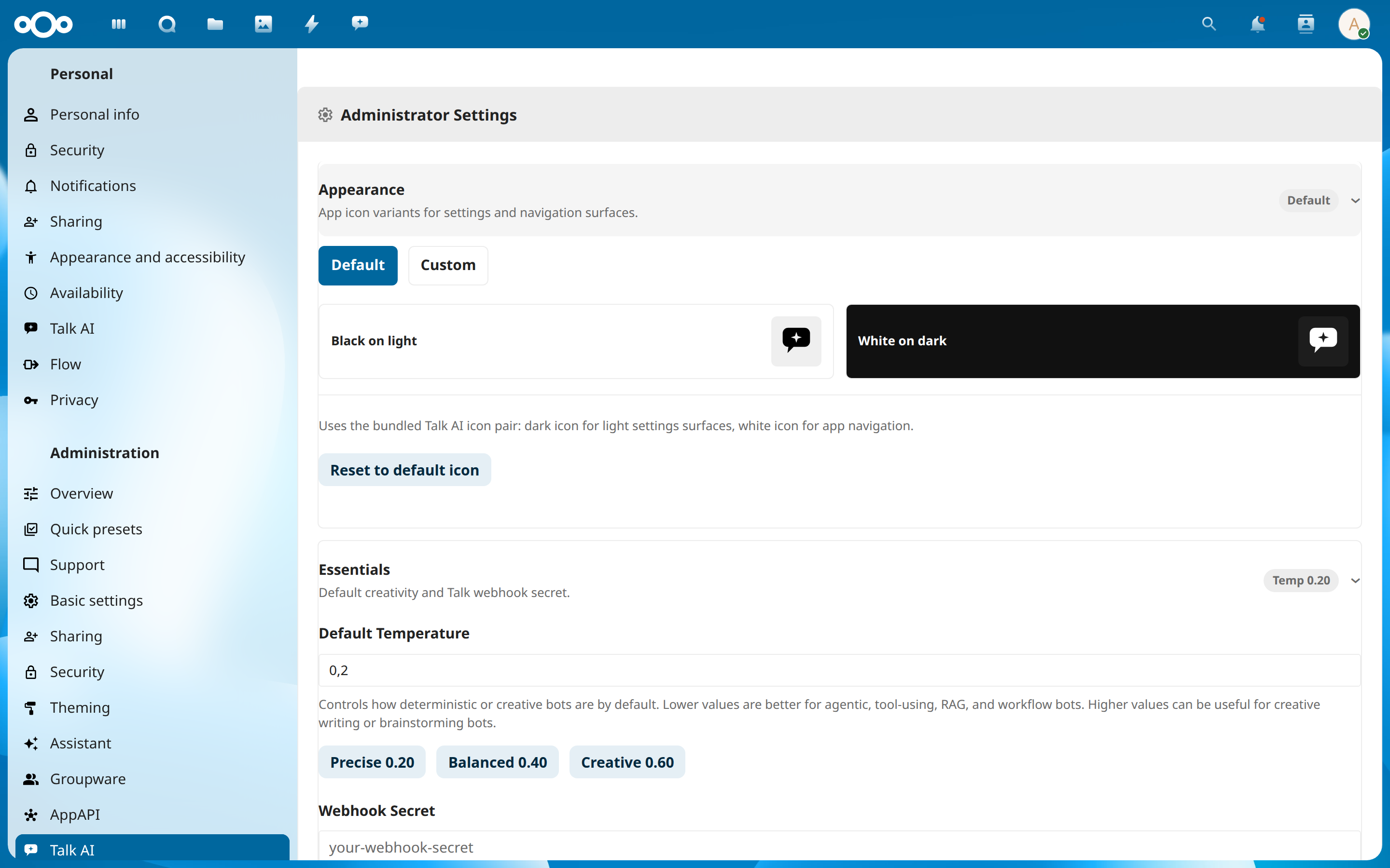 Admin settings