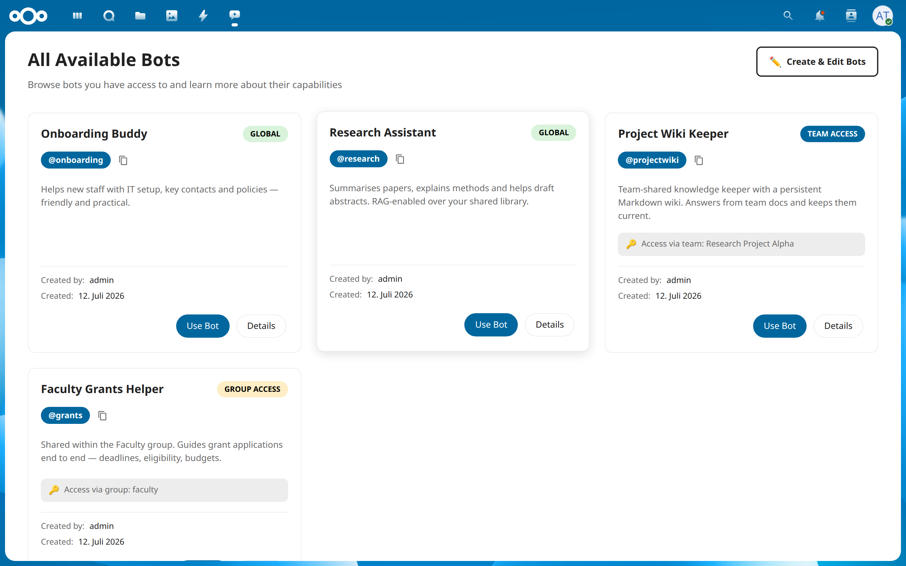 Browsing available Talk AI bots